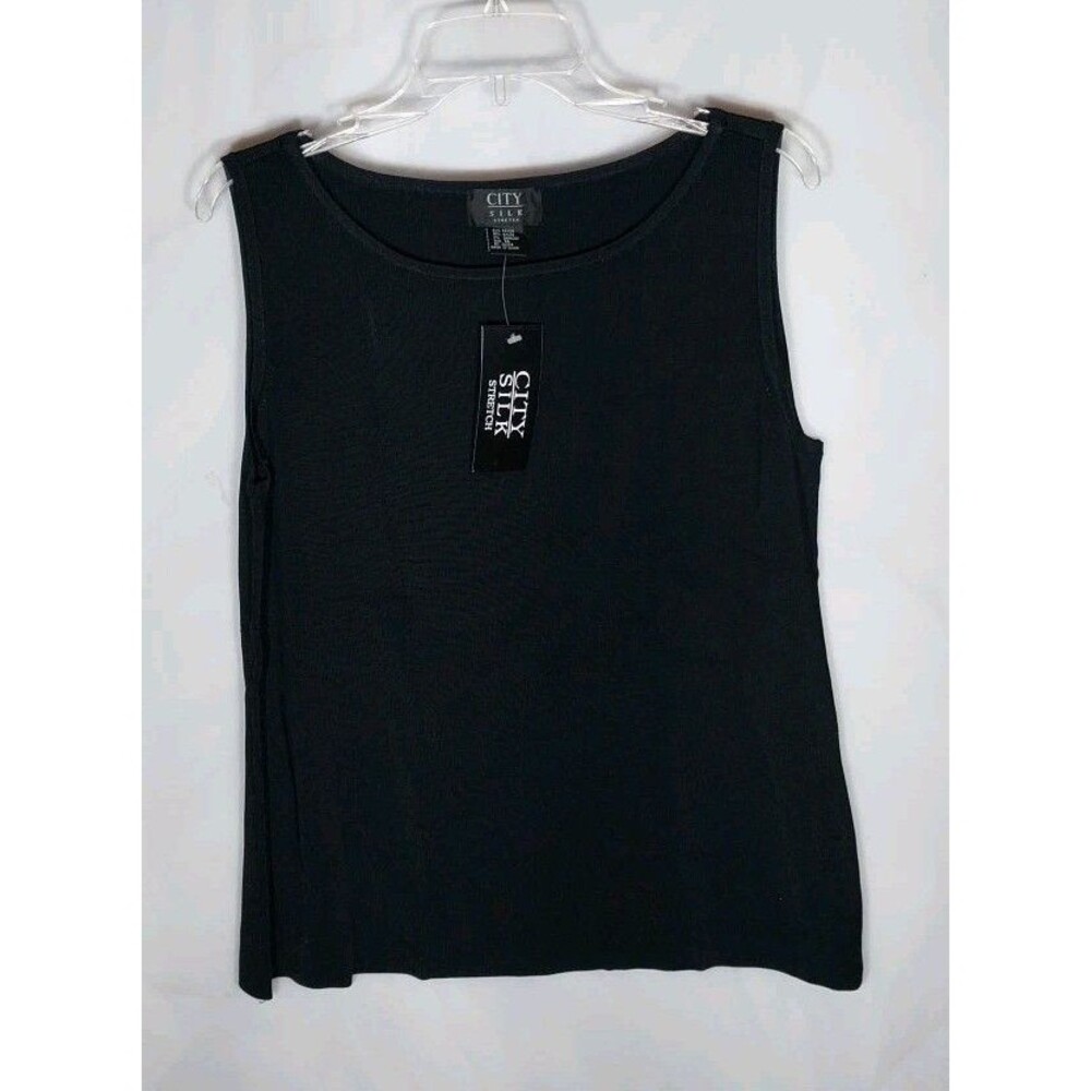 City Silk NWT Tank Top XL Black Textured Stretch Knit Sleeveless Blouse Classic